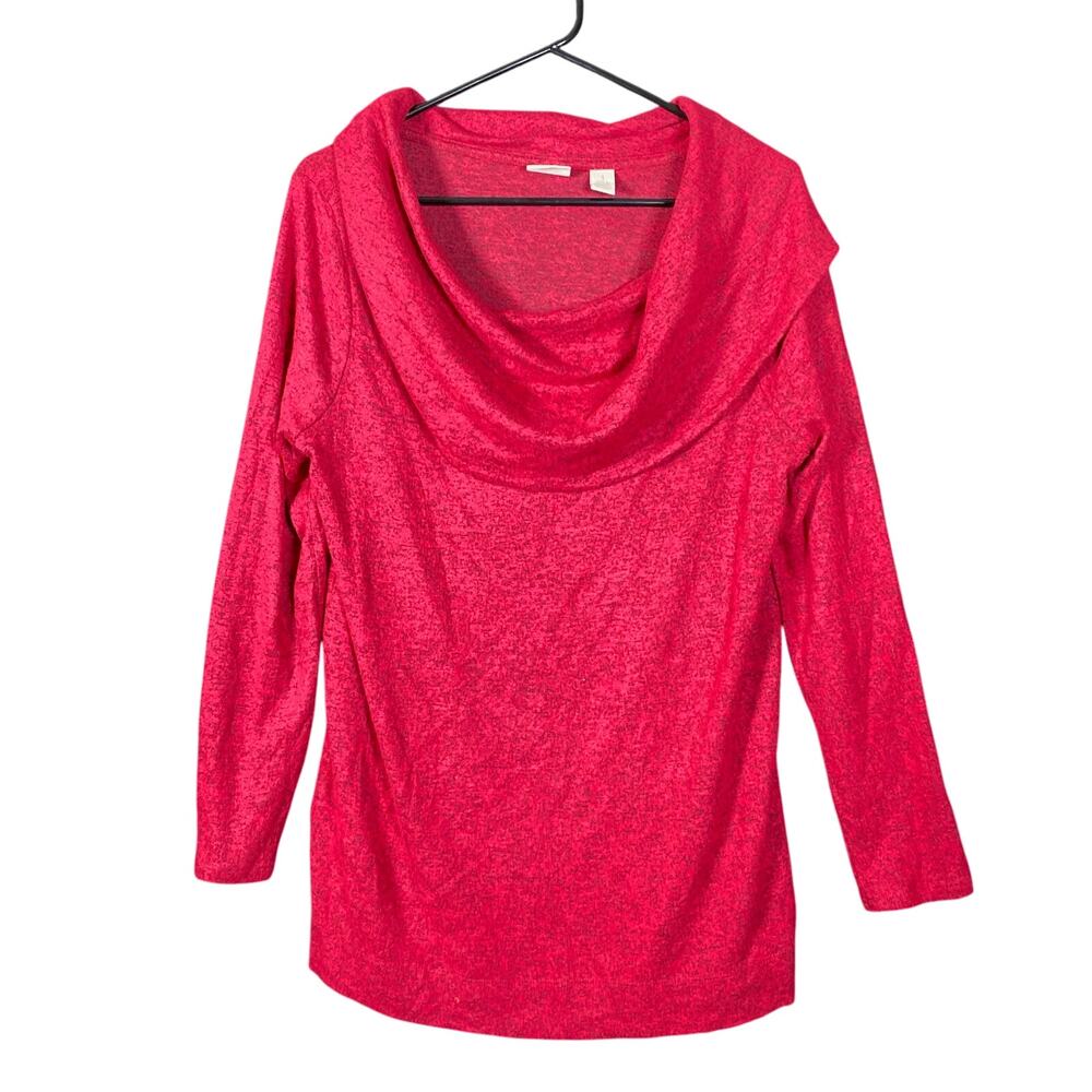 Chicos Zenegry Womens Sweater Red Black Cowl Neck Long Sleeve Stretch 1